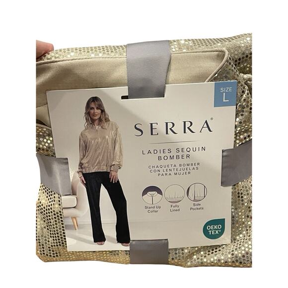 Serra Gold Sequin Bomber Joggers Pants Track Set Size Large Glam Glitzy Disco - Picture 7 of 10